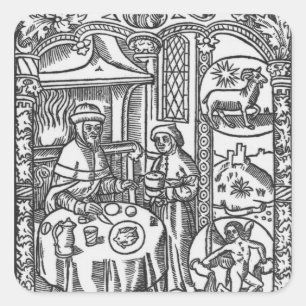 January, from the 'Almanach des Bergers', 1491 Square Sticker