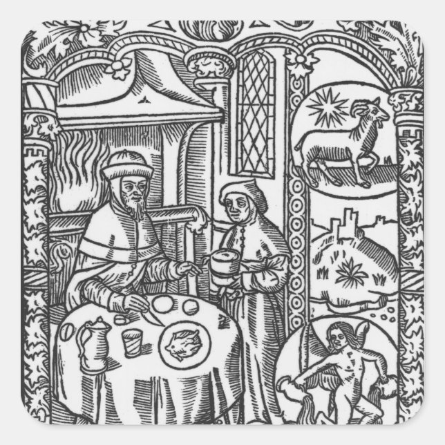 January, from the 'Almanach des Bergers', 1491 Square Sticker (Front)