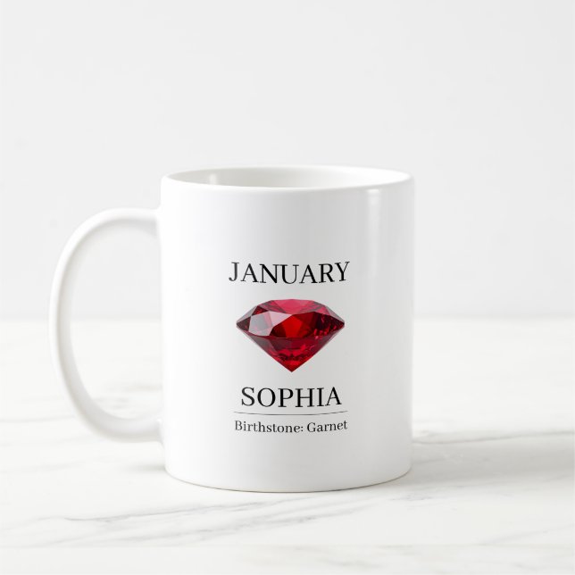 January Garnet Personalized Birthday Coffee Mug (Left)