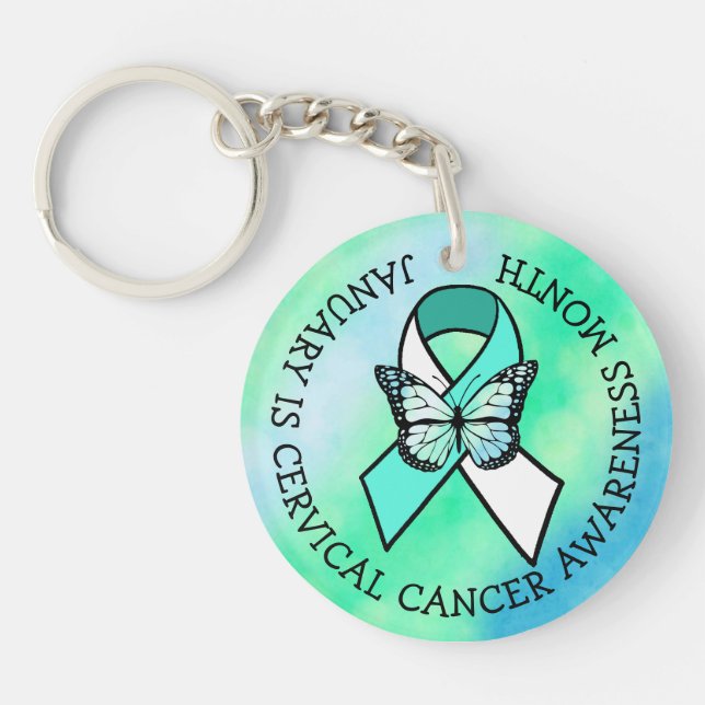 January is Cervical Cancer Awareness Month  Button Keychain (Front)