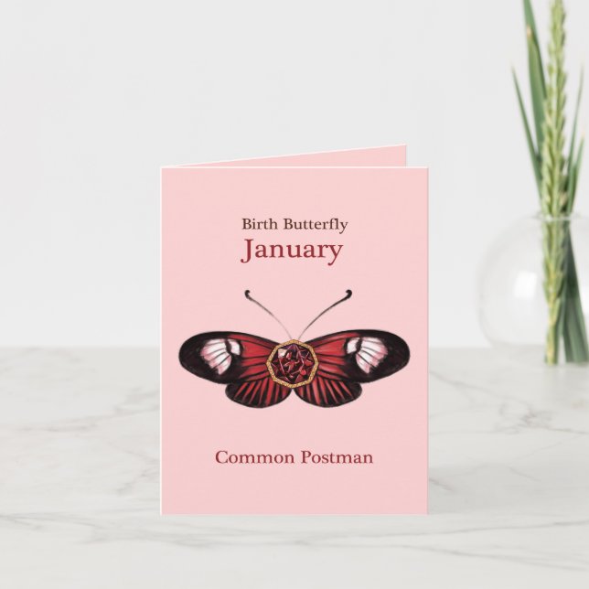 January Red Common Postman Butterfly Illustration Card (Front)