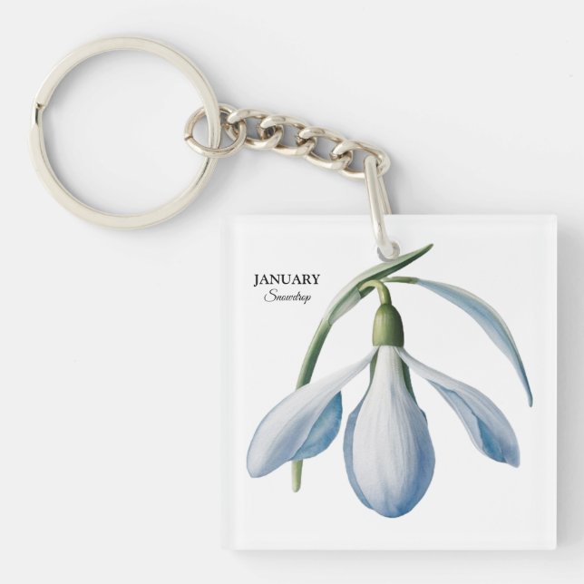 January Snowdrop Bloom - Personalized Gift Keychain (Front)