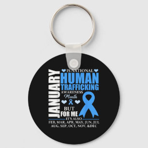 January We Wear Blue Ribbon Human Trafficking Awar Keychain