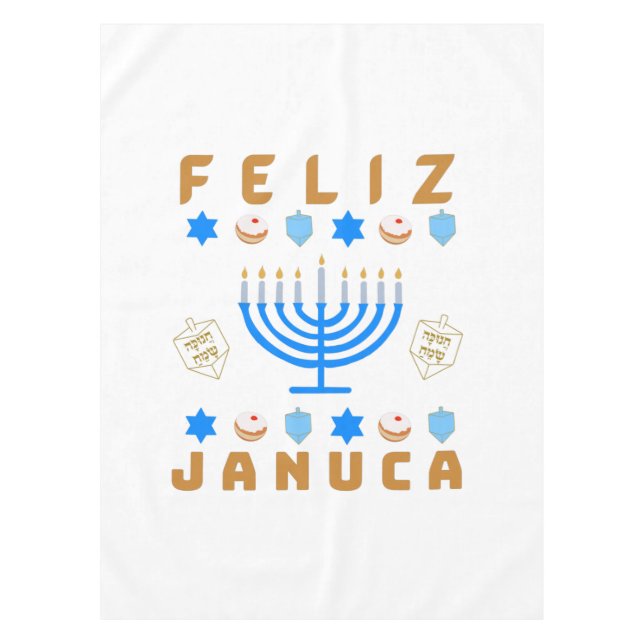 Januca, Feliz Januca, Menorah, Masada, Janucia  Tablecloth (Front)