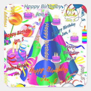 Janvier, 5 Stickers Anniversaires de enfants