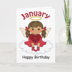 Janvier Birthstone Angel Brunette Carte d'annivers