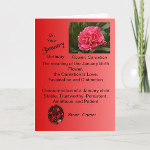 Janvier Carte d'anniversaire - Carnation et Garnet