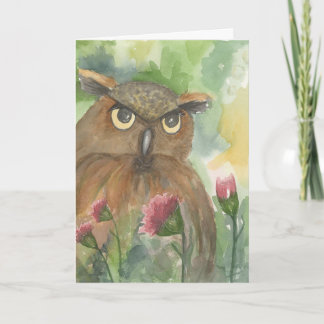 Janvier ; Œillets & Hibou ; Carte de vœux