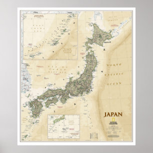 " Japan: 2012/today - Detailed antique Style map Poster