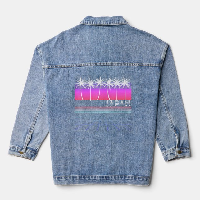 Japan 80s 90s Vaporwave Aesthetic Beach Retro Palm Denim Jacket (Back)