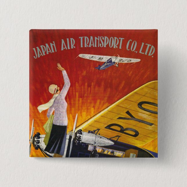 Japan Air Transport 2 Inch Square Button (Front)