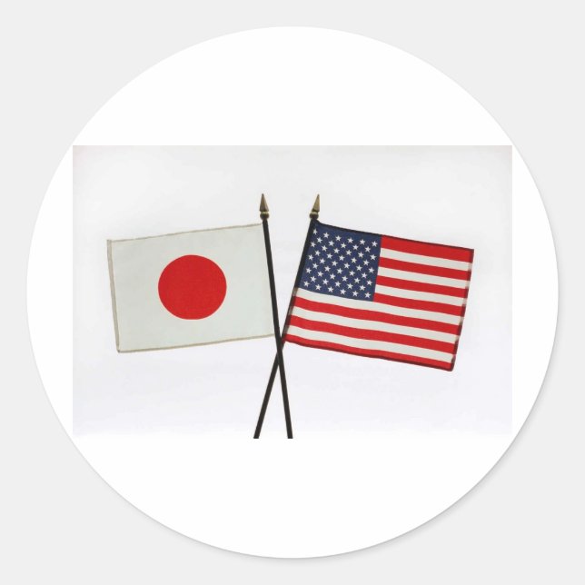JAPAN AMERICAN FLAG CLASSIC ROUND STICKER (Front)