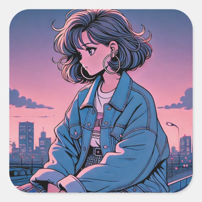 Japan Anime 90's Square Sticker (Front)