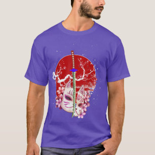 Japan Anime Mask Kitsune Sakura Samurai Oni Monste T-Shirt