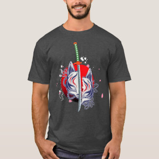 Japan Anime Mask Kitsune Style Samurai Oni Monster T-Shirt