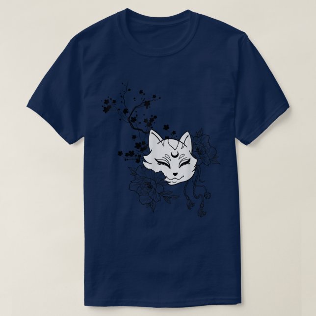 Japan Anime Mask Kitsune Style Samurai Oni Monster T-Shirt (Design Front)