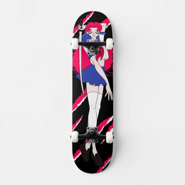 Japan Anime Pink Schoolgirl Scratched Skateboard (Front)