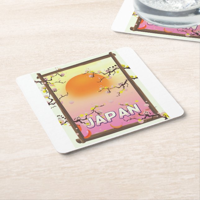 Japan Blossom Garden Square Paper Coaster (Angled)