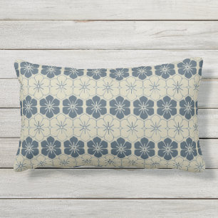 Japan. Blue Floral Flowers. Lumbar Pillow