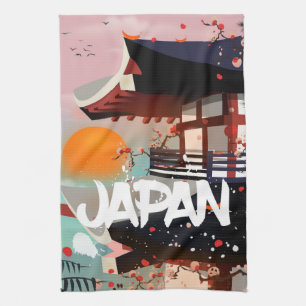 Japan Building setting sun poster Kitchen Towel