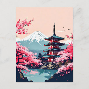 Japan Cherry Blossoms and Pagoda with Mount Fuji Postcard