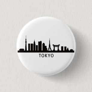 Japan Cityscape Travel   Tokyo Skyline Silhouette 1 Inch Round Button