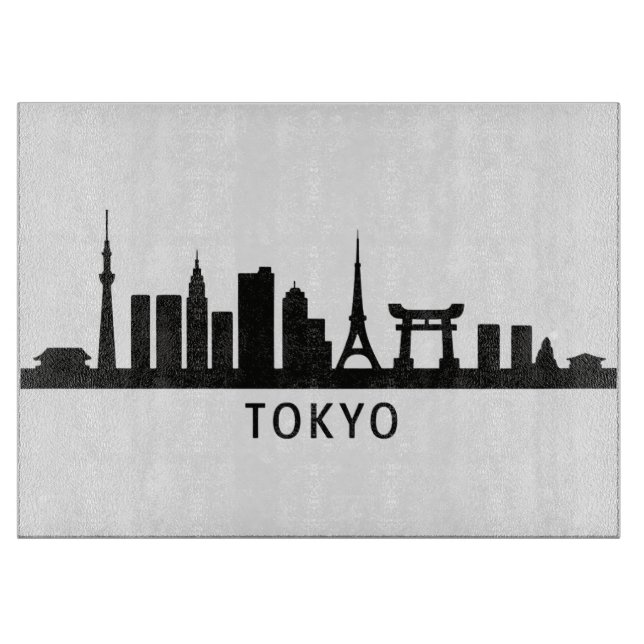 Japan Cityscape Travel | Tokyo Skyline Silhouette Cutting Board (Front)