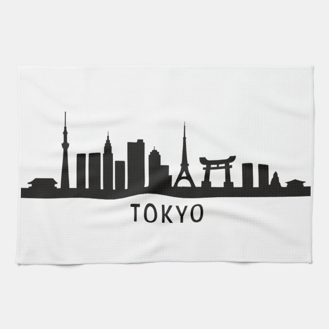 Japan Cityscape Travel | Tokyo Skyline Silhouette Kitchen Towel (Horizontal)