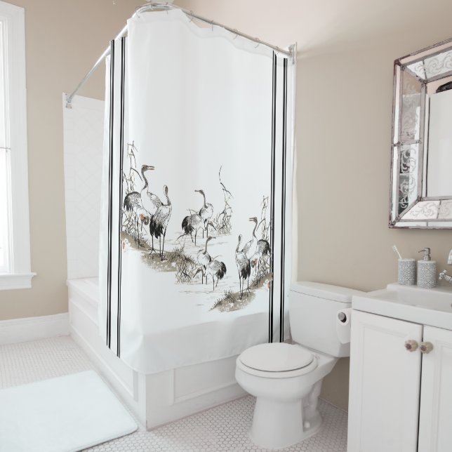 Japan Crane Birds Animal Wetlands Shower Curtain (In Situ)