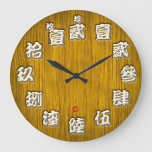 Japan difficult old kanji woody sign board style large clock