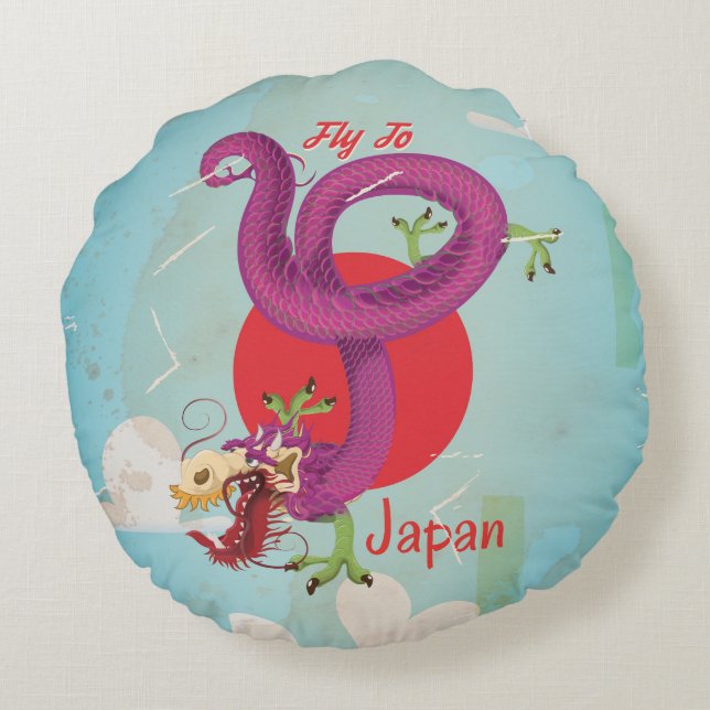 Japan Dragon Classic Travel Poster Round Pillow (Back)