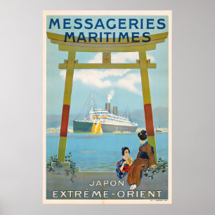 Japan Far East Maritime Couriers Vintage Travel Poster