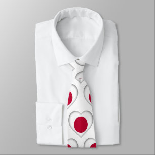 Japan Flag Colours Heart Pattern Neck Tie