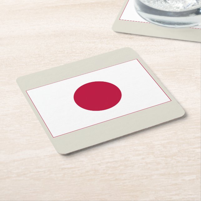 Japan Flag: Hinomaru, Nisshōki, Red Rising Sun Square Paper Coaster (Angled)