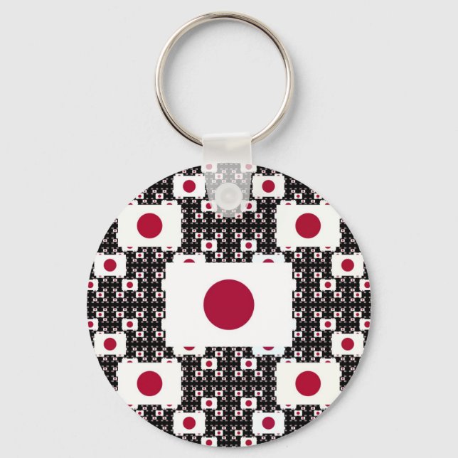 Japan Flag in Layers Black BG Keychain (Front)