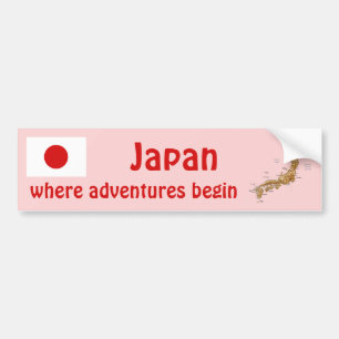 Japan Flag + Map Bumper Sticker