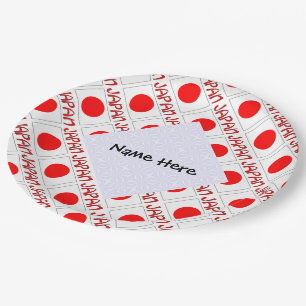 Japan Flag Tiled Black Personalization  Paper Plate