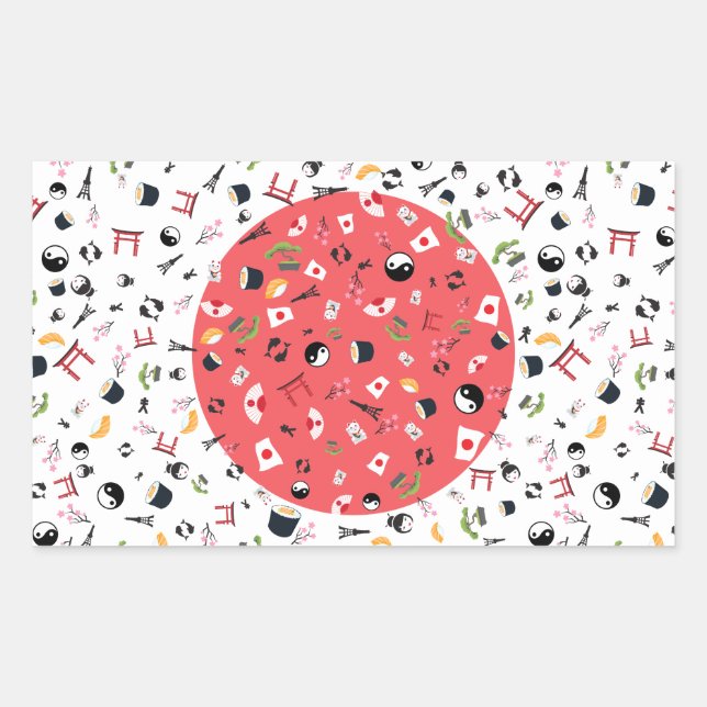 Japan flag with famous icons of Japan Sticker (Front)