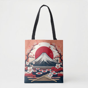 Japan Flag with Sushi and Mount Fuji Artwork Tote Bag