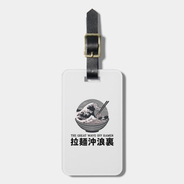 Japan Great Ramen Wave Ukiyoe Black Luggage Tag (Front Vertical)