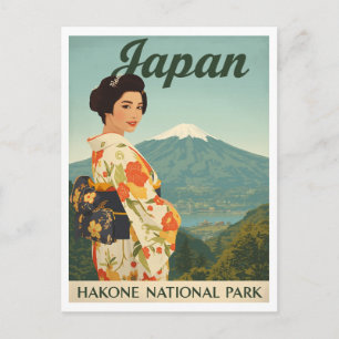 Japan Hakone Fuji Kimono Retro Postcard
