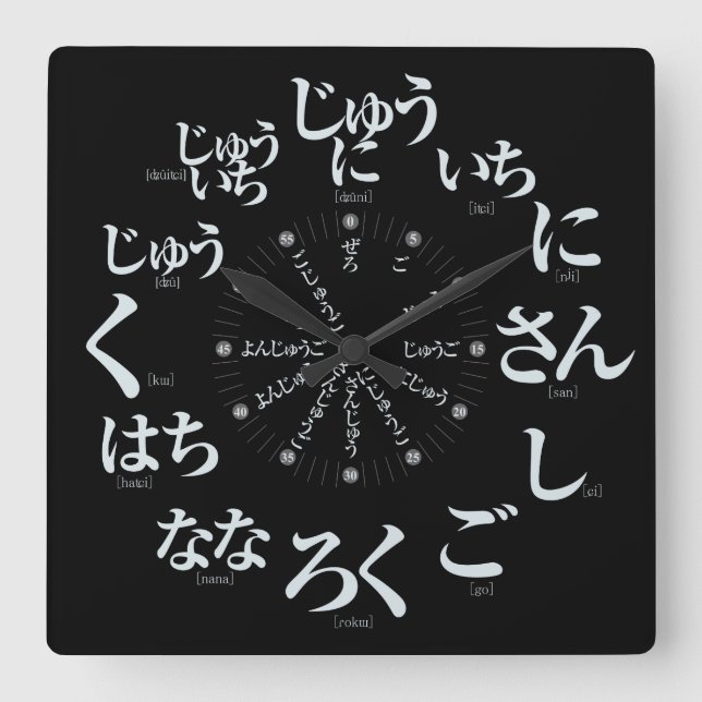 Japan Hiragana style [black face] Square Wall Clock (Front)