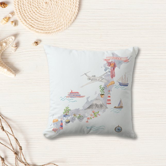 Japan Illustrated Map Throw Pillow (In situ)