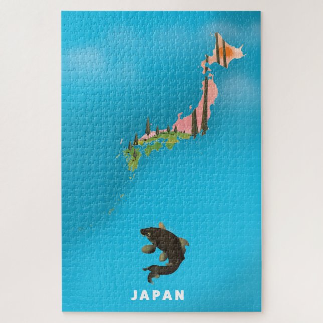 Japan Illustrated Map travel poster print. Jigsaw Puzzle (Vertical)
