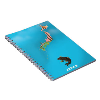 Japan Illustrated Map travel poster print. Notebook