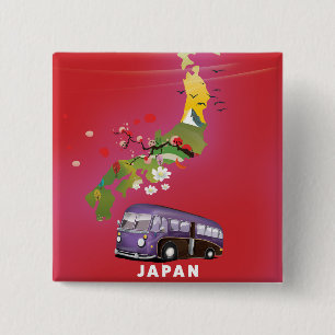 Japan Illustration travel poster. 2 Inch Square Button