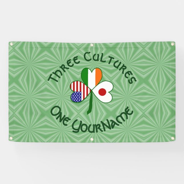 Japan Ireland USA Shamrock Flag Personalized  Banner (Horizontal)