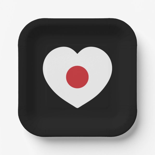 Japan | Japanese Flag Heart Paper Plate (Front)