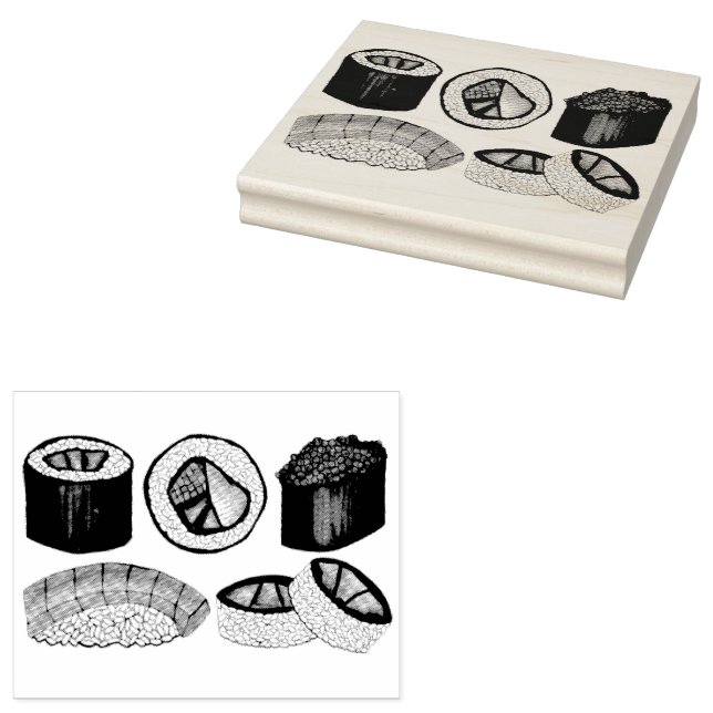 Japan Japanese Food Sushi Maki Rolls Restaurant Rubber Stamp (Stamped)