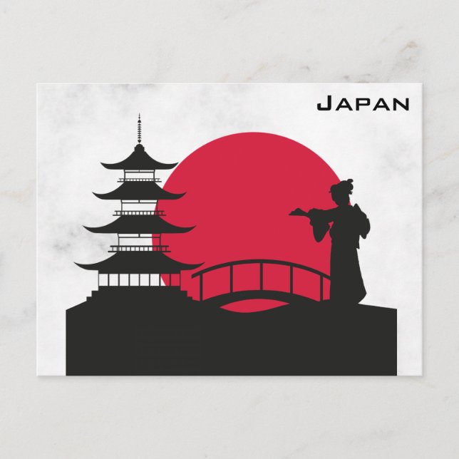 Japan Japanese Pagoda Geisha Sunset Travel Postcard (Front)